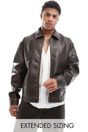 ASOS Oversized faux leather harrington jacket in