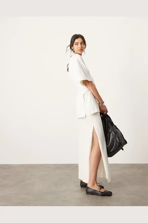 ASOS Premium textured jersey maxi skirt co-ord with side split in coconut