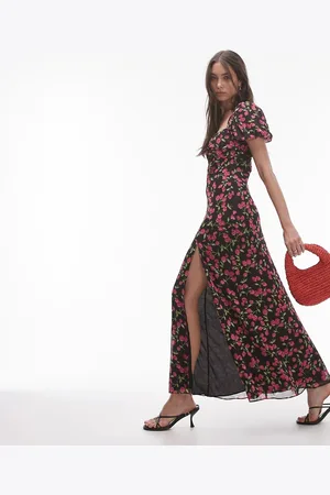 Topshop Ruched sleeve occasion dress in floral print
