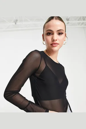 ASOS ASOS DESIGN Tall cropped long sleeve mesh top in