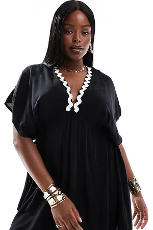 ASOS Curve Faye flutter sleeve mini beach dress with channelled tie waist in