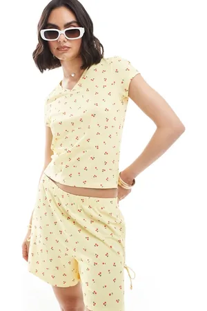 ASOS V neck baby tee co-ord in buttermilk cherry print