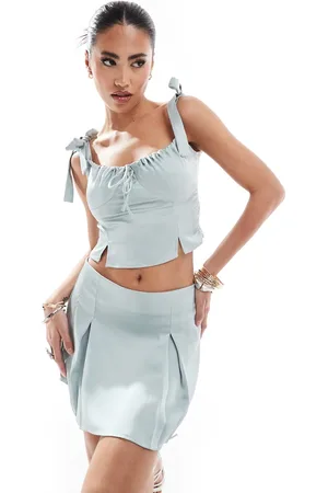 Kaiia Satin bow tie sleeve cami top co-ord in