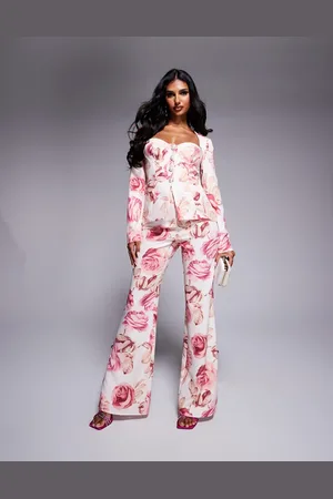 ASOS Co-ord slim fit tailored trouser with embellished button detail in rose print