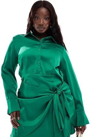 In The Style X Perrie Sian exclusive satin wrap tie side mini shirt dress in