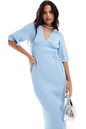 Never Fully Dressed Emma metallic plisse midaxi dress in