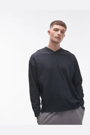 Topman V neck long sleeve washed t-shirt in