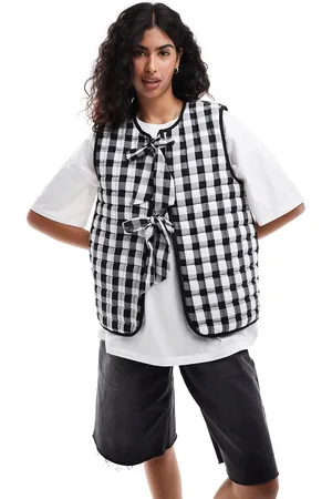 ASOS Quilted gilet with bows in mono gingham