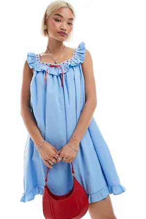 Neon Rose Bow detail cami mini smock dress in baby
