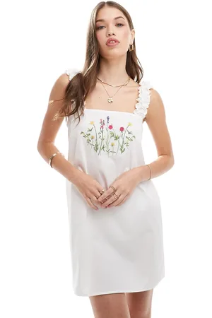 ASOS ASOS DEISGN poplin cap sleeve dress with embroidery in