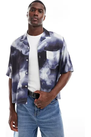ASOS Boxy relaxed revere shirt with cloud print in navy