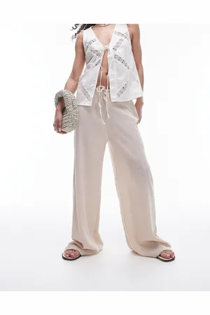 Topshop Oversized crinkle drawstring straight leg trouser in stone