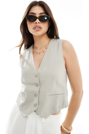 Pull&Bear Linen waistcoat in stone