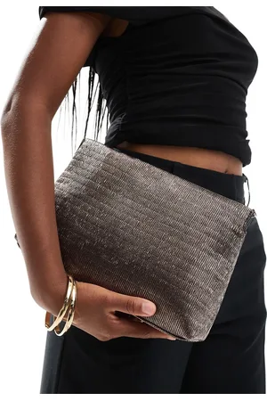 ASOS Zip top textured clutch bag in Gunmetal silver