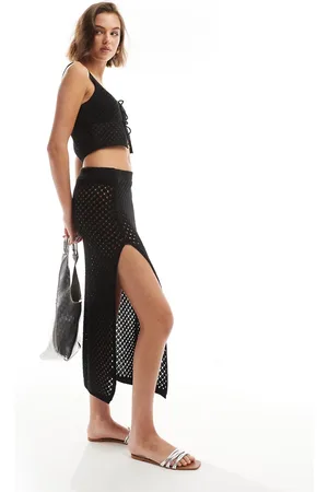 Miss Selfridge Crochet maxi skirt with split detail in black