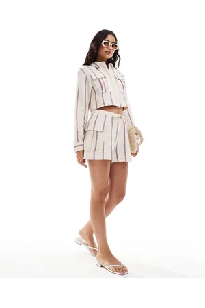 ASOS Linen look utility short co-ord in purple stripe
