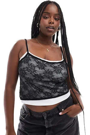 ASOS ASOS DESIGN Curve contrast double layer vest with lace overlay in mono