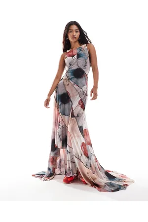 ASOS Strappy open back evening dress in blurred floral print