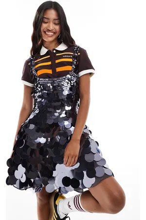 ASOS Embellished disc sequin square neck full skirt mini dress in slate blue