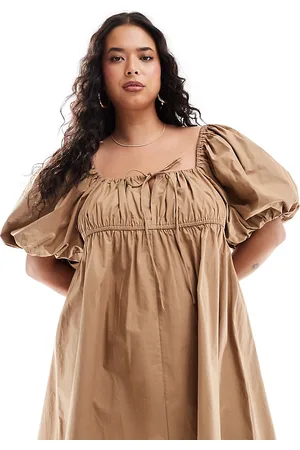 ASOS ASOS DESIGN Curve puffed sleeve smock mini dress in tiger eye