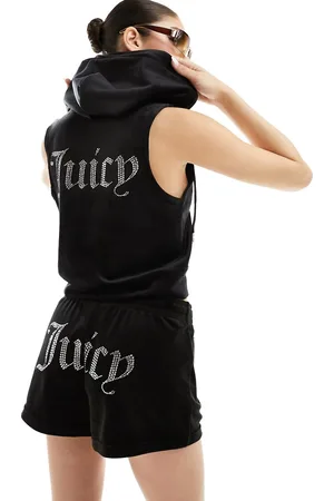 Juicy Couture Diamante velour tracksuit zip gilet co-ord in