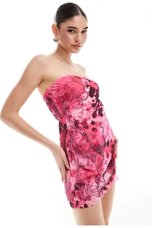 ASOS Embellished mini dress with pleated side in abstract floral print