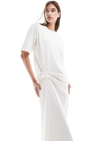 ASOS T-shirt tuck column dress in off