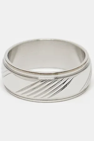 ASOS Waterproof stainless steel band ring with horizontal embossed design in tone