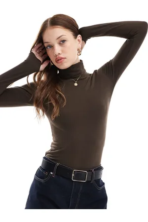Threadbare Roll neck long sleeve bodysuit in chocolate