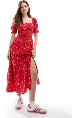 Miss Selfridge Corset detail tiered maxi dress in rose print