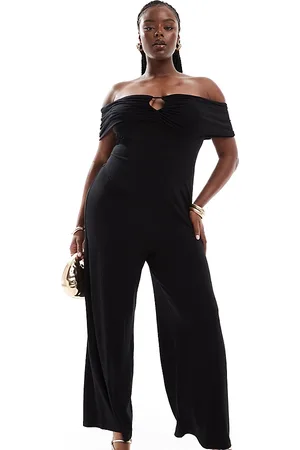 ASOS Curve ruched bardot jumpsuit with front cut out in