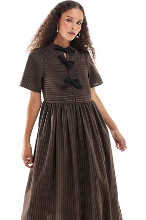 Ghospell Bow detail shirt midi dress in tonal