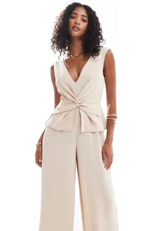 ASOS V neck wrap waistcoat jumpsuit in oatmeal