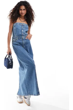 Calvin Klein Denim bandeau maxi dress in light wash