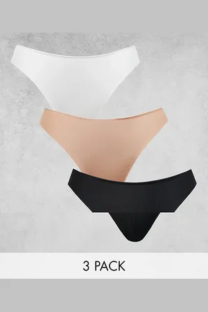 ASOS 3 pack no VPL & lace thong in black, white & beige
