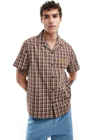 ASOS Boxy relaxed revere shirt in check with chest embroidery
