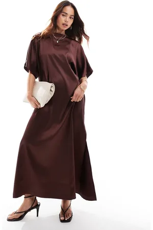 ASOS Satin midi t shirt dress in chocolate