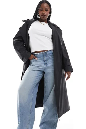 ASOS ASOS DESIGN Curve rubberised rain hooded trench coat with belt detail in