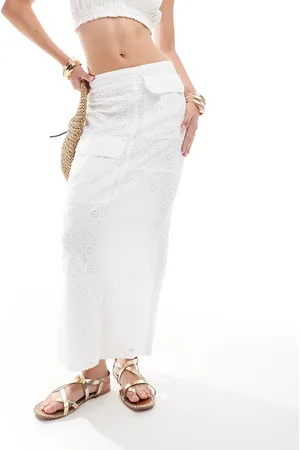 ASOS Broderie maxi skirt with pocket detail in