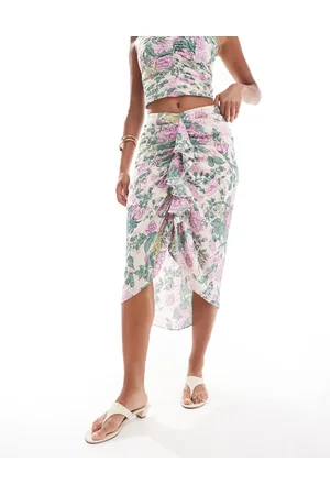 Abercrombie & Fitch Co-ord crinkle cascading ruffle midi skirt in floral print