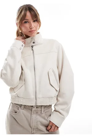 Bershka Faux suede jacket in ecru