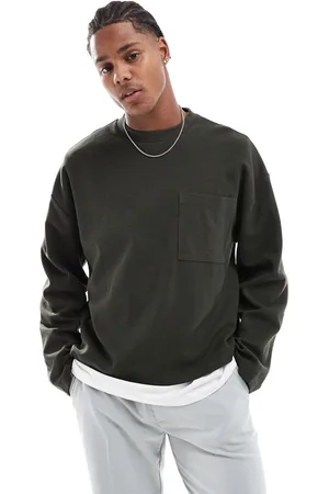 ASOS Oversized long sleeve t-shirt with front pocket in dark khaki