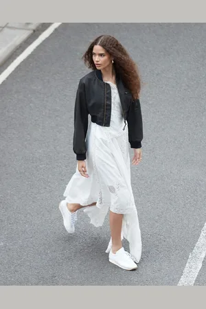 ASOS Washed cropped leather look bomber jacket in