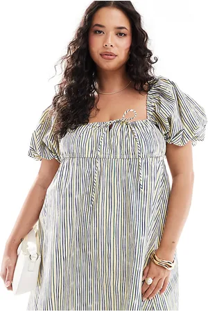 ASOS ASOS DESIGN Curve puffed sleeve smock mini dress in yellow stripe