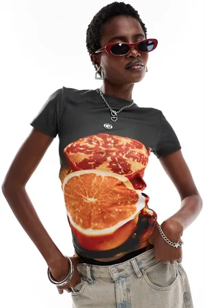 Basic Pleasure Mode Yuzu citrus print slinky baby t-shirt in