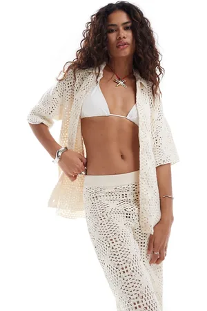 AllSaints Milly crochet shirt co-ord in ecru