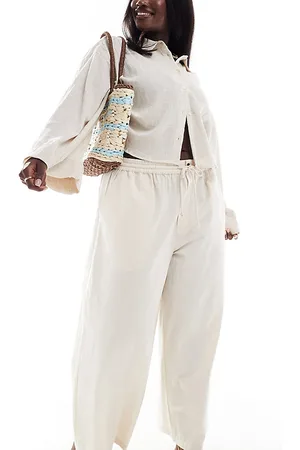 ASOS ASOS DESIGN Curve wide leg trouser with linen in