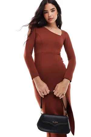 Closet Asymmetric pencil midi dress in rust