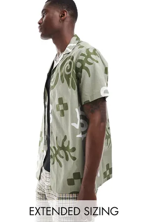 ASOS Relaxed revere shirt with abstract print in green