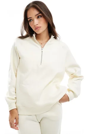 Pieces® Half zip sweat co-ord in beige
